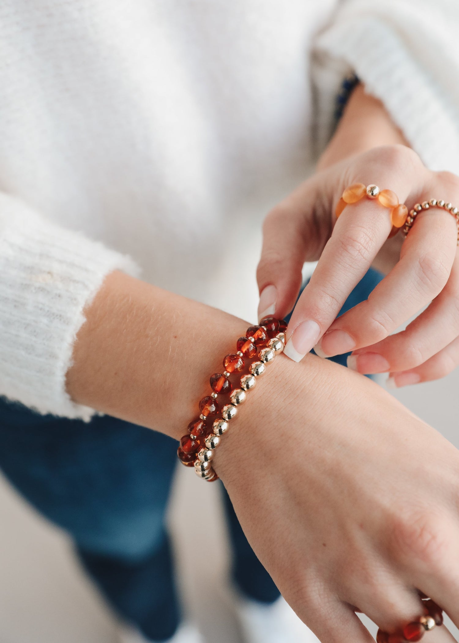 Baltic Sea Amber : 14k Gold Filled Beaded Sun + Moon || Adult Bracelets by CanyonLeaf