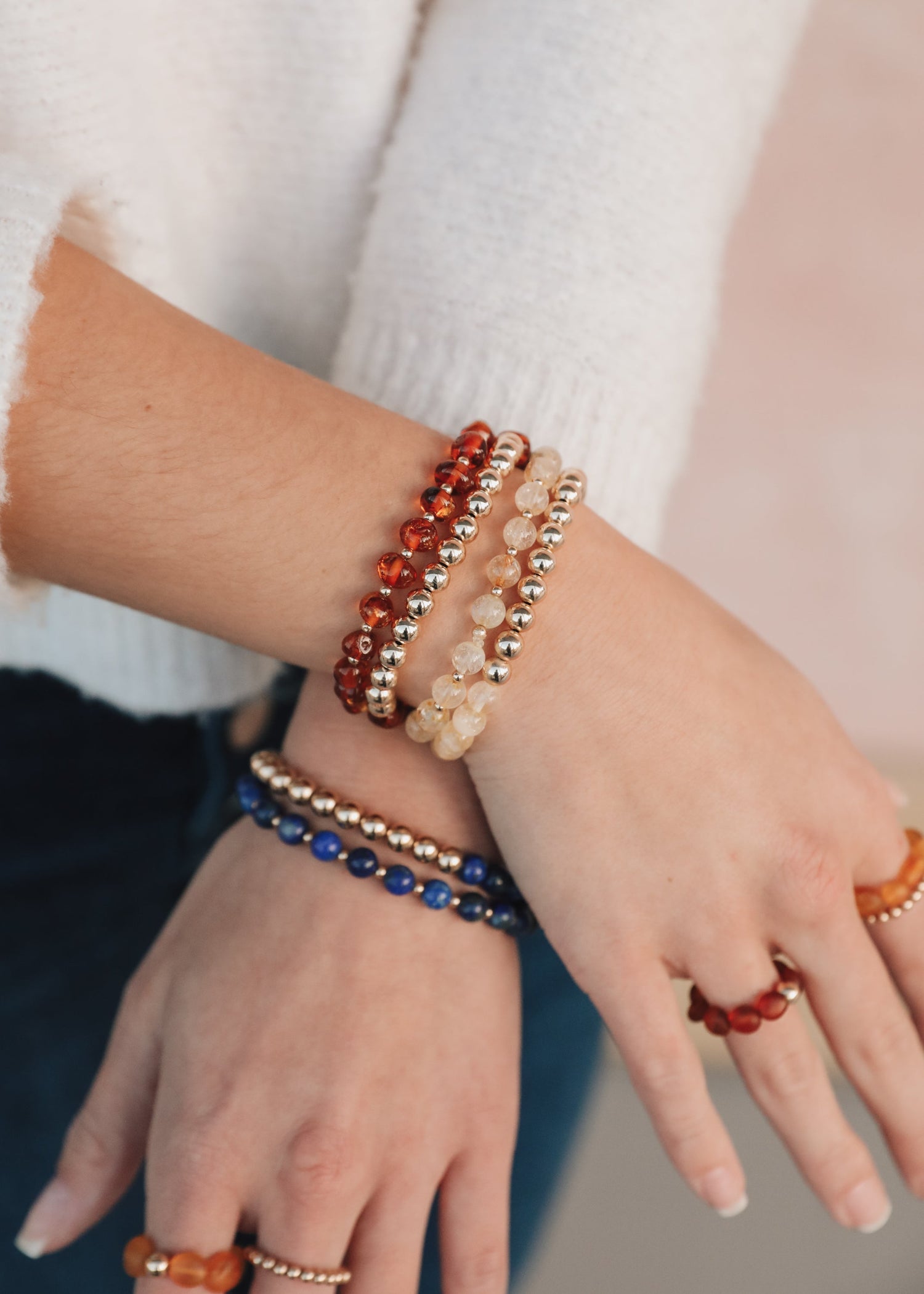 Citrine Gemstone + 14K Gold Filled Beaded Stretch Bracelet by CanyonLeaf