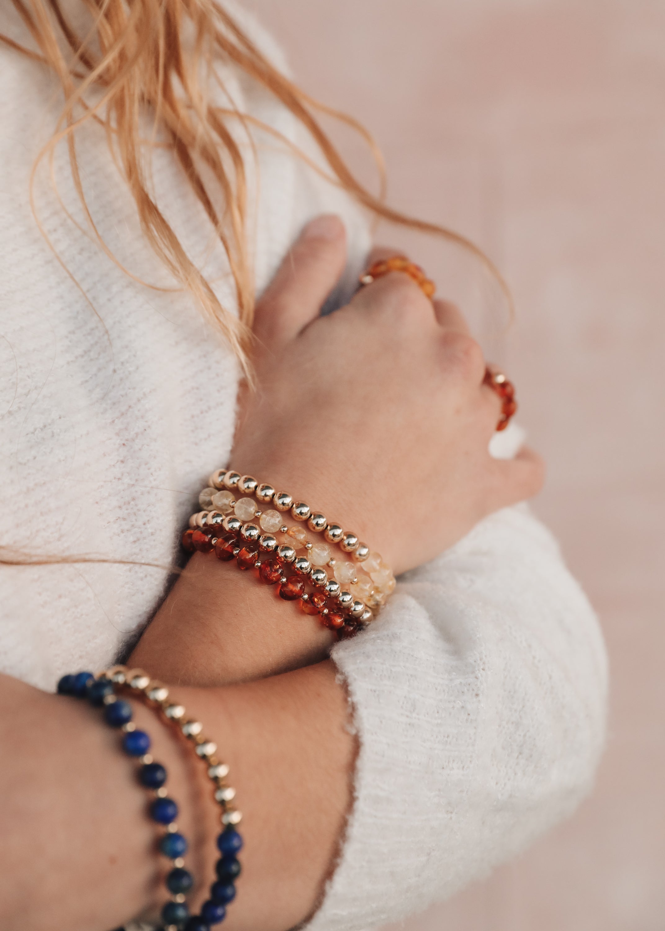 Citrine Gemstone + 14K Gold Filled Beaded Stretch Bracelet by CanyonLeaf