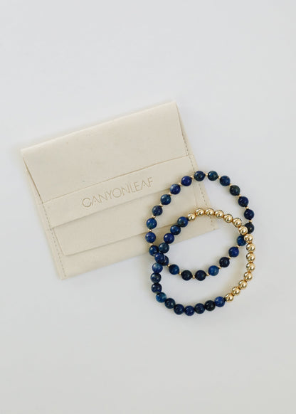 Lapis Lazuli : 14k Gold Filled Beaded Sun + Moon || Stretch Bracelets by CanyonLeaf