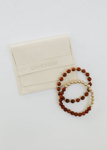 Red Jasper : 14k Gold Filled Sun + Moon || Stretch Bracelets by CanyonLeaf