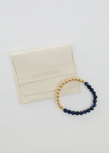 Lapis Lazuli : 14k Gold Filled Beaded Sun + Moon || Stretch Bracelets by CanyonLeaf