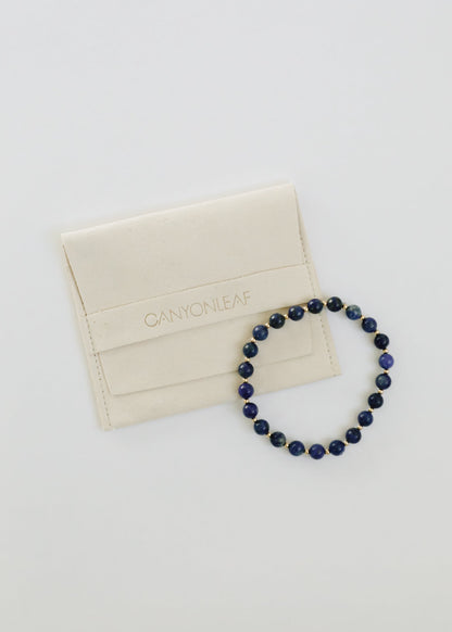 Lapis Lazuli : 14k Gold Filled Beaded Sun + Moon || Stretch Bracelets by CanyonLeaf