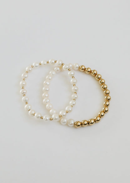 Pearl : 14k Gold Filled Sun + Moon || Stretch Bracelets by CanyonLeaf