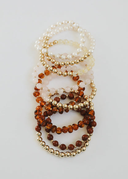 Rose Quartz : 14k Gold Filled Sun + Moon || Stretch Bracelets by CanyonLeaf