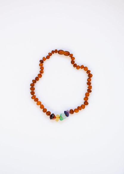 Raw Cognac Baltic Amber + Raw CHAKRA Crystals || Anklet or Bracelet by CanyonLeaf