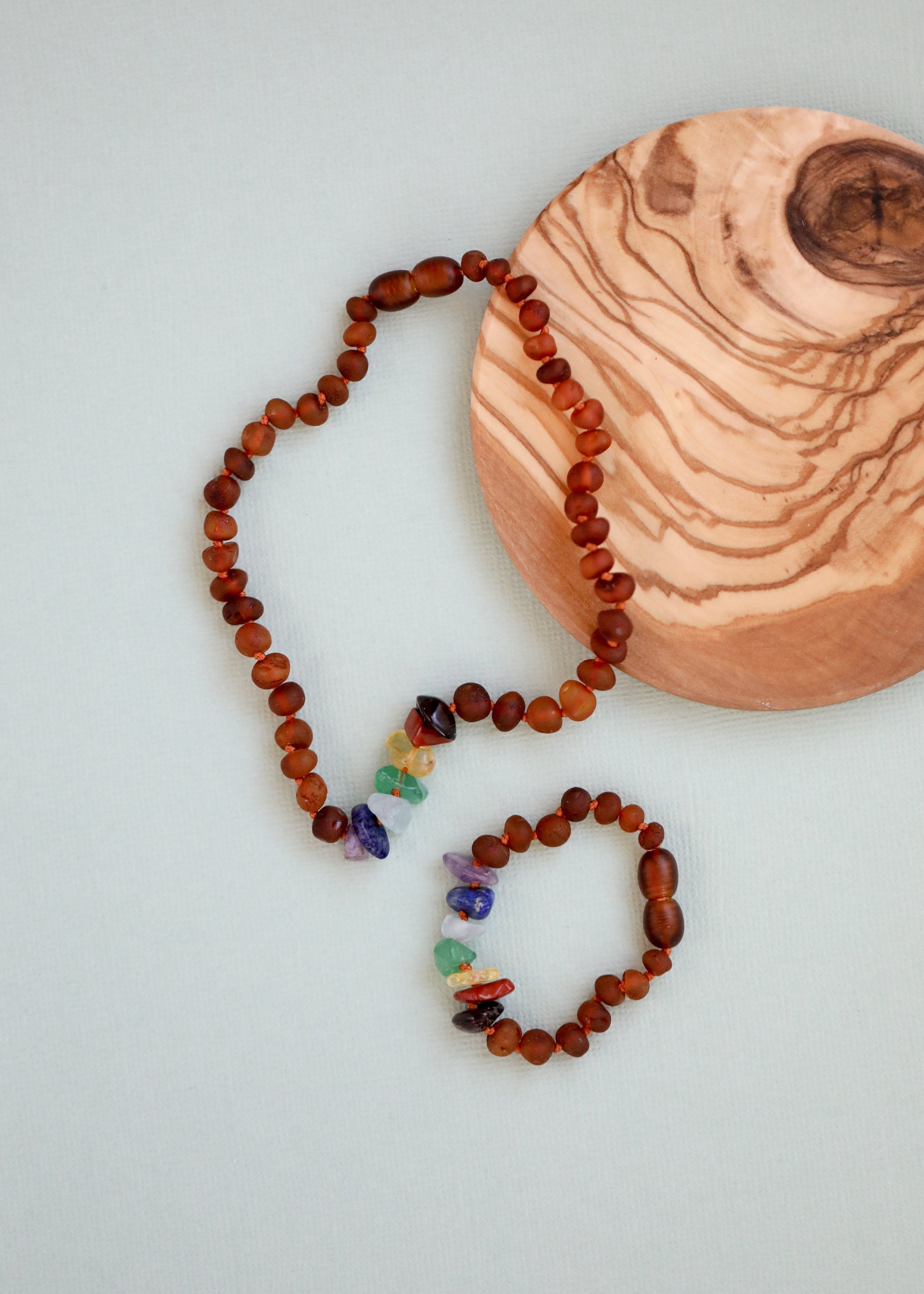 Raw Cognac Baltic Amber + Raw CHAKRA Crystals || Anklet or Bracelet by CanyonLeaf