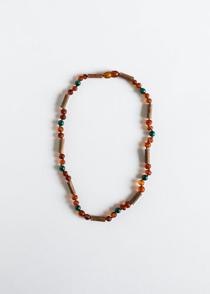 Hazelwood || Raw Cognac Baltic Amber + Malachite || Necklace by CanyonLeaf