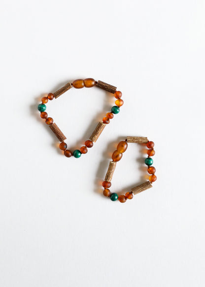 Hazelwood || Raw Cognac Baltic Amber + Malachite || Anklet or Bracelet by CanyonLeaf