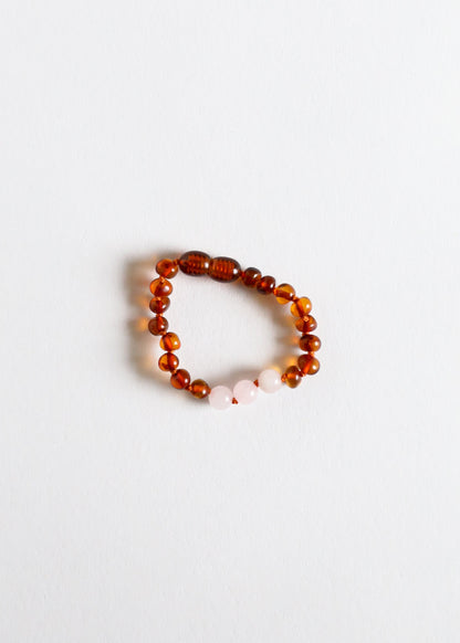 Polished Cognac Baltic Amber + Rose Quartz || Anklet or Bracelet by CanyonLeaf
