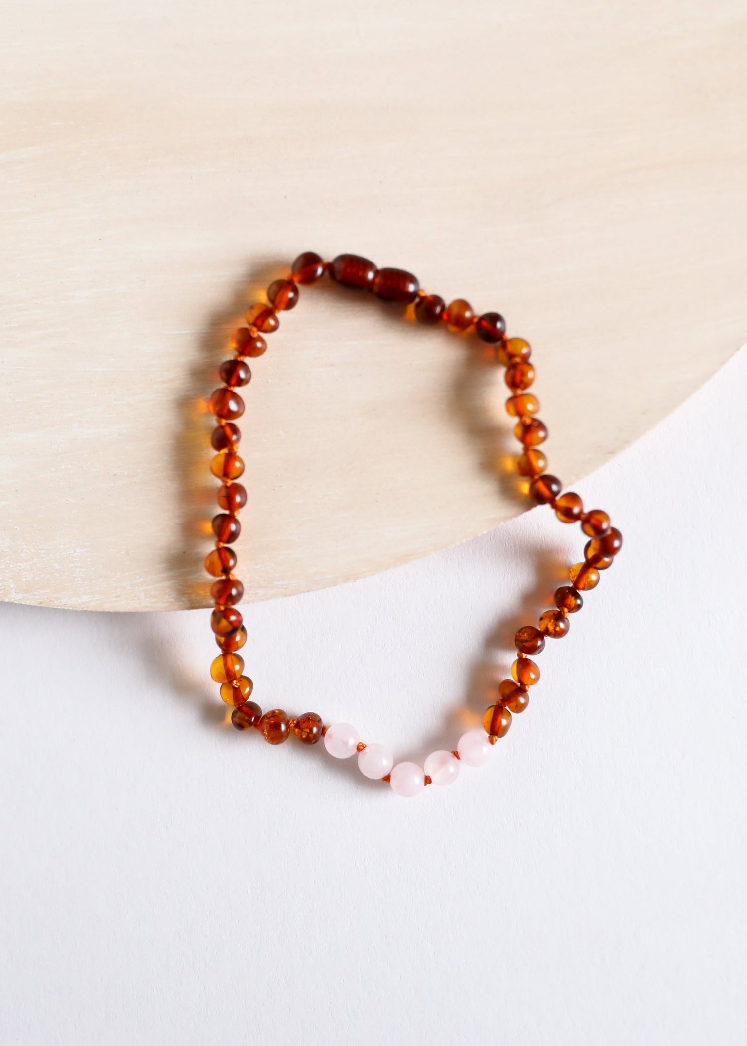 Polished Cognac Baltic Amber + Rose Quartz || Necklace by CanyonLeaf