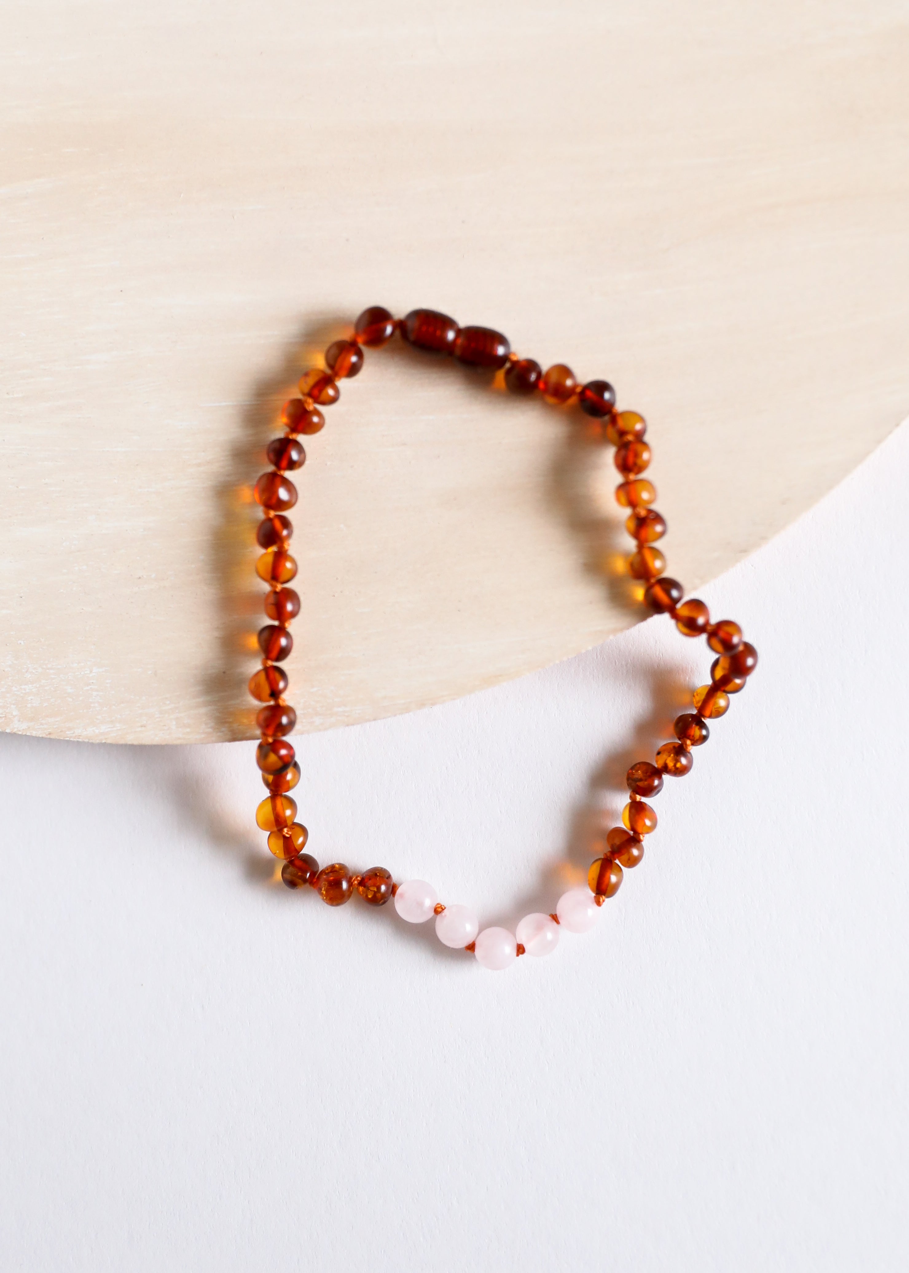 Polished Cognac Baltic Amber + Rose Quartz || Necklace by CanyonLeaf