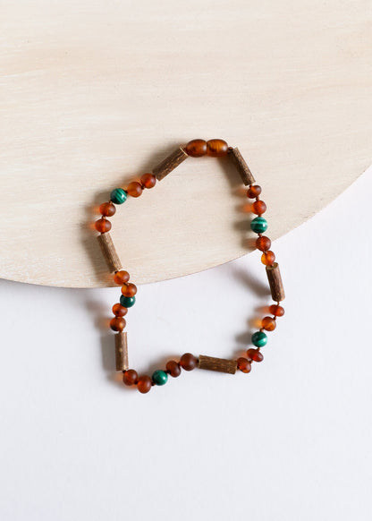 Hazelwood || Raw Cognac Baltic Amber + Malachite || Necklace by CanyonLeaf