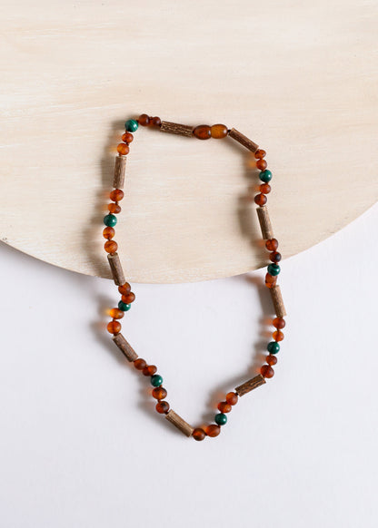 Hazelwood || Raw Cognac Baltic Amber + Malachite || Necklace by CanyonLeaf