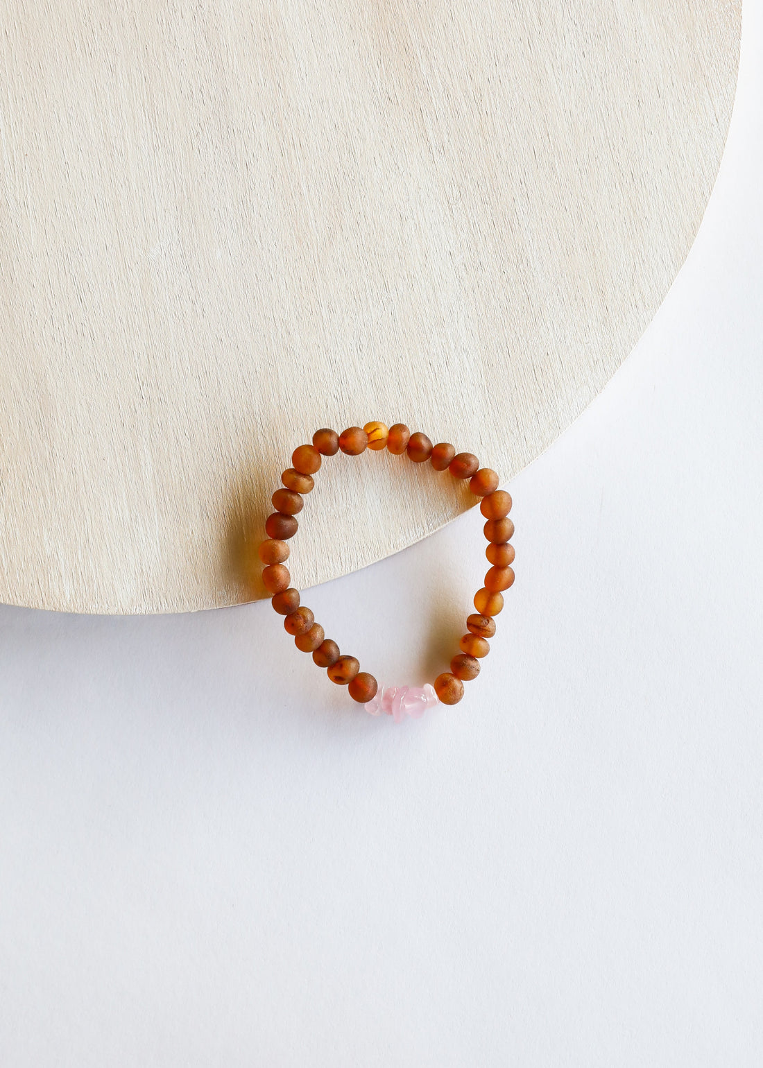 Raw Cognac Baltic Amber + Raw Rose Quartz || Adult Bracelet by CanyonLeaf