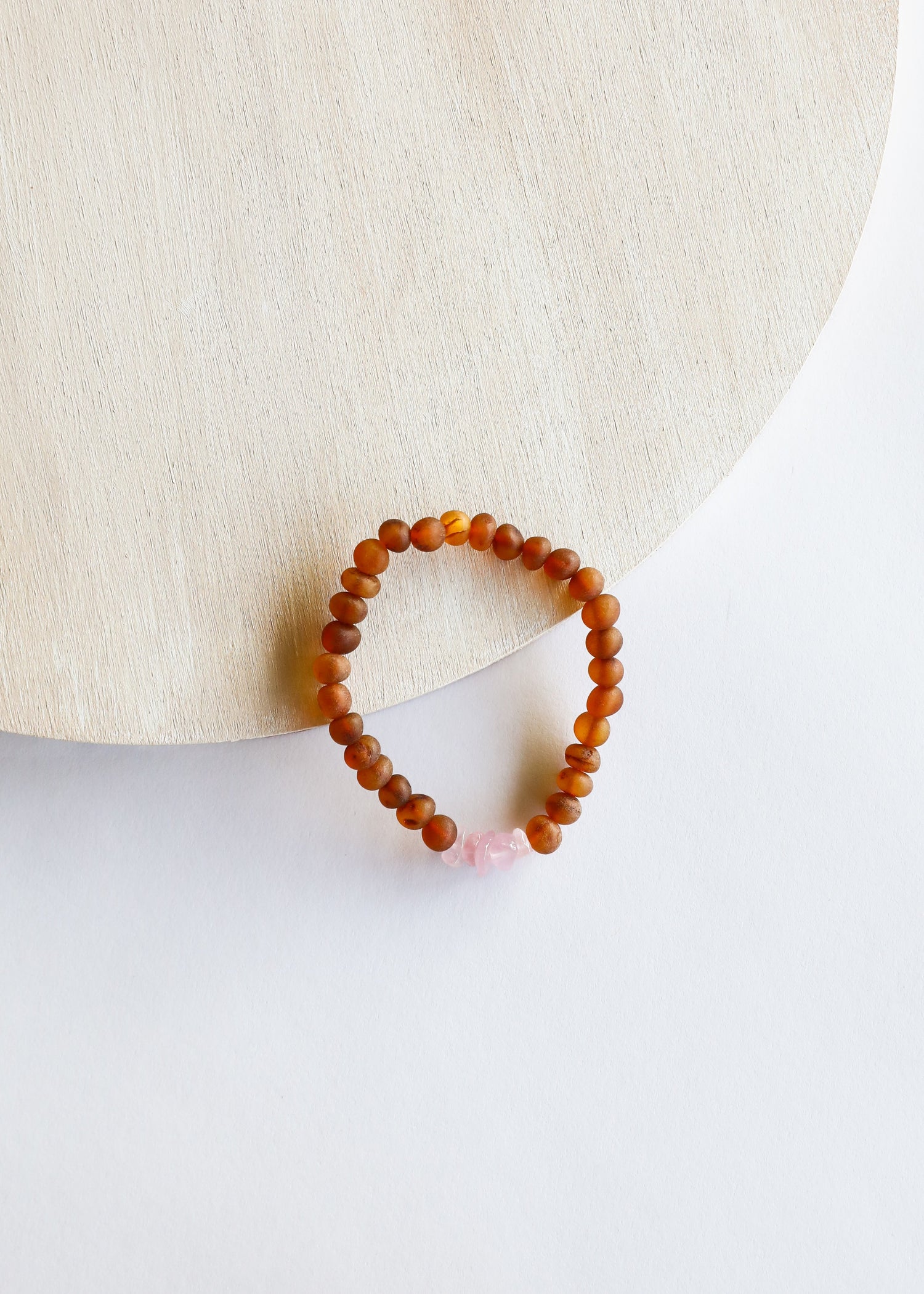 Raw Cognac Baltic Amber + Raw Rose Quartz || Bracelet Set by CanyonLeaf