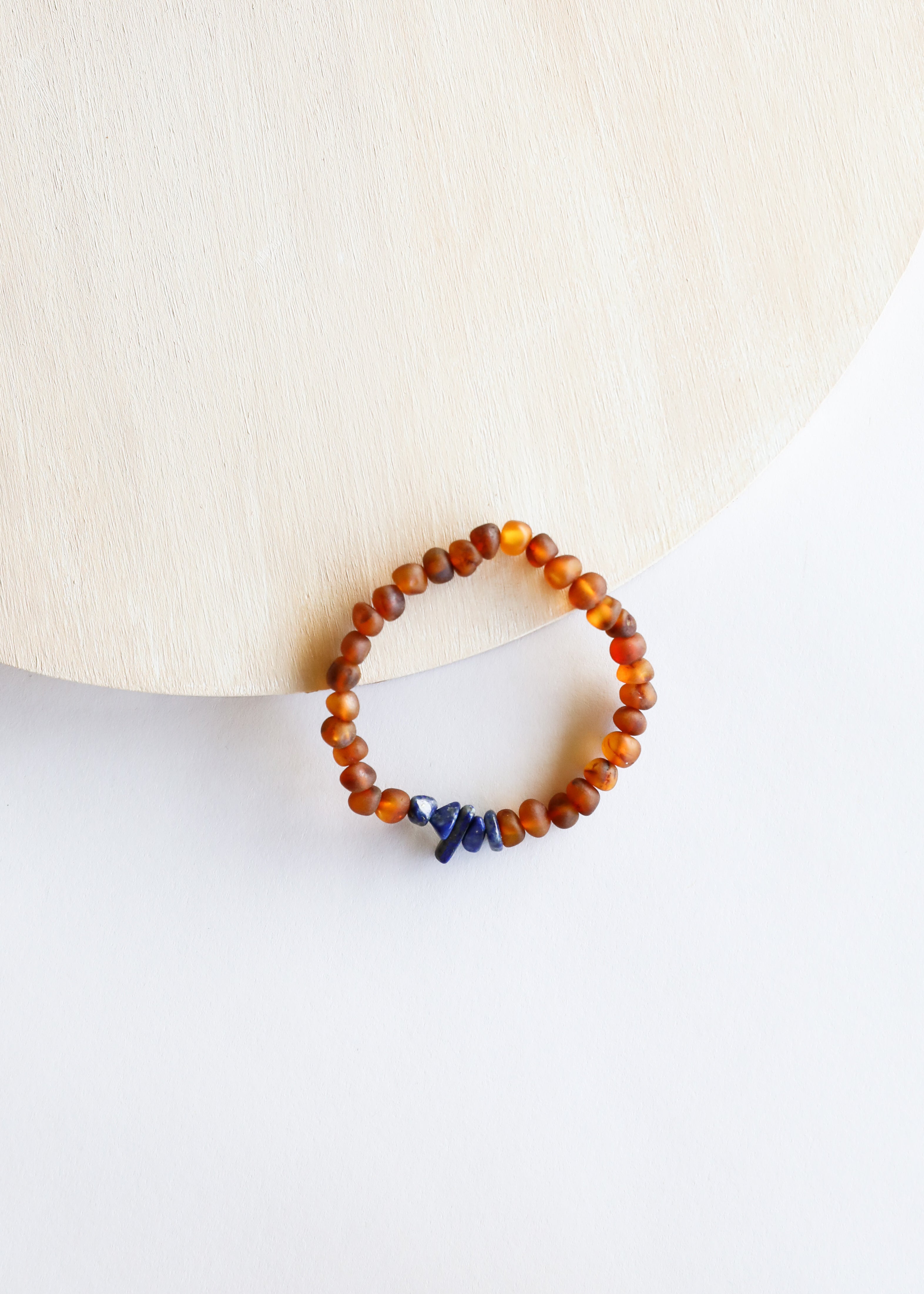 Raw Cognac Baltic Amber + Lapis Lazuli || Adult Stretch Bracelet by CanyonLeaf