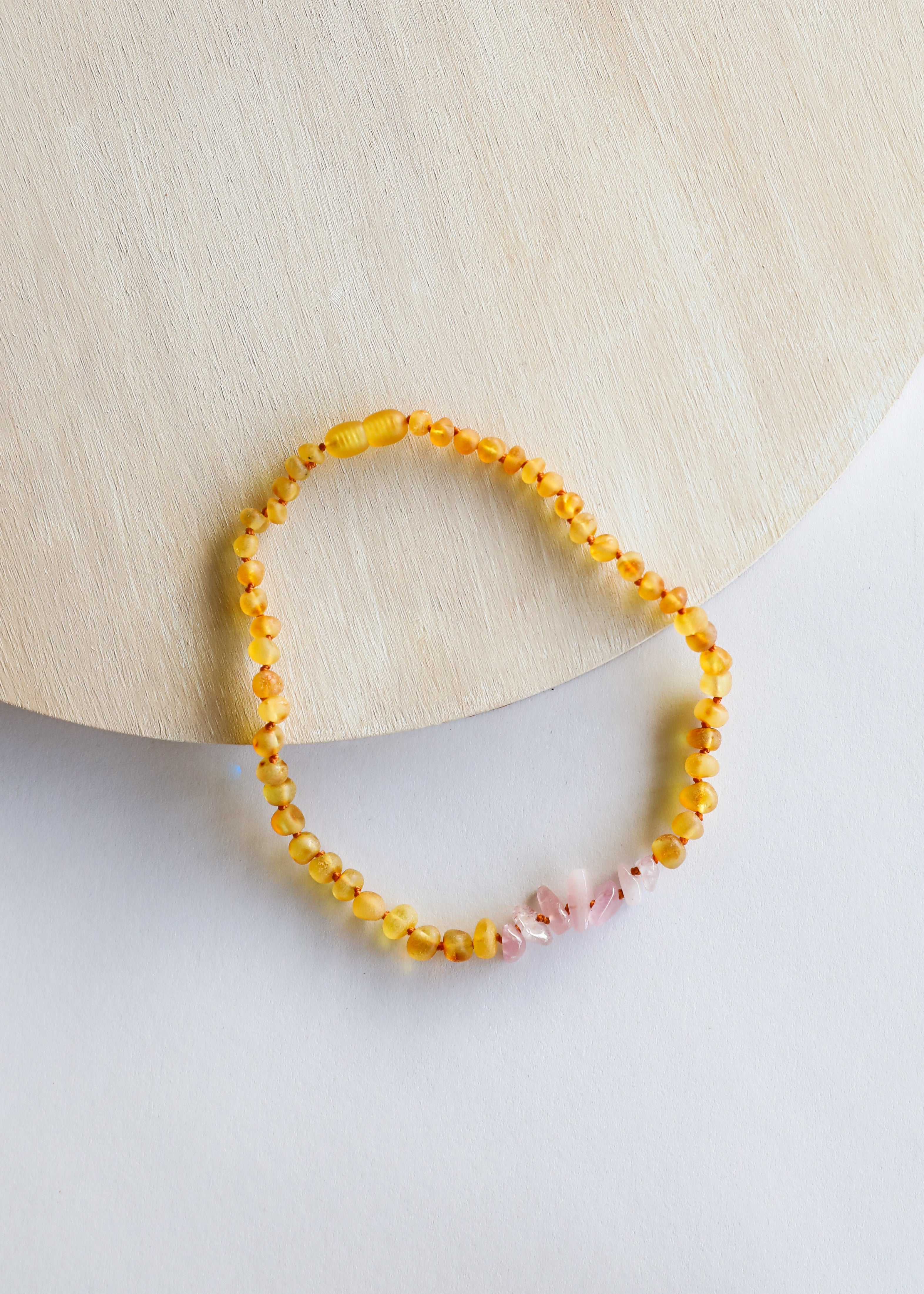 Raw Honey Baltic Amber + Raw Rose Quartz || Necklace by CanyonLeaf