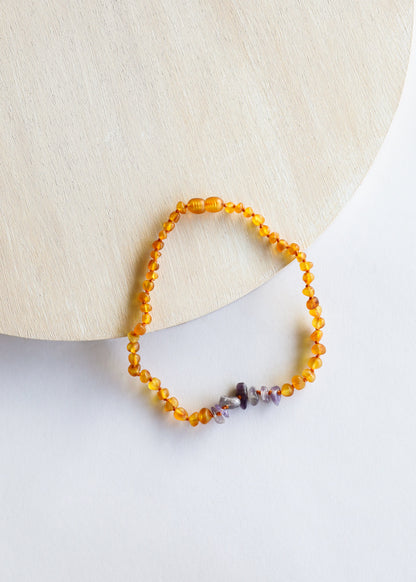 Raw Honey Baltic Amber + Raw Amethyst || Necklace by CanyonLeaf