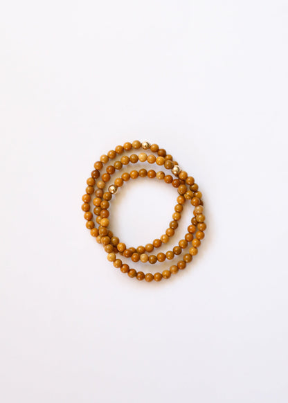 Dainty Golden Mookaite Jasper + 14K Gold Filled || Beaded Stretch Bracelet by CanyonLeaf