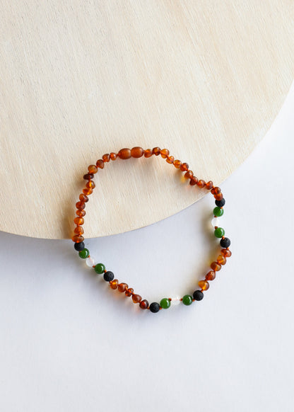 Raw Cognac Baltic Amber || Lava + Jade + Agate || Necklace by CanyonLeaf
