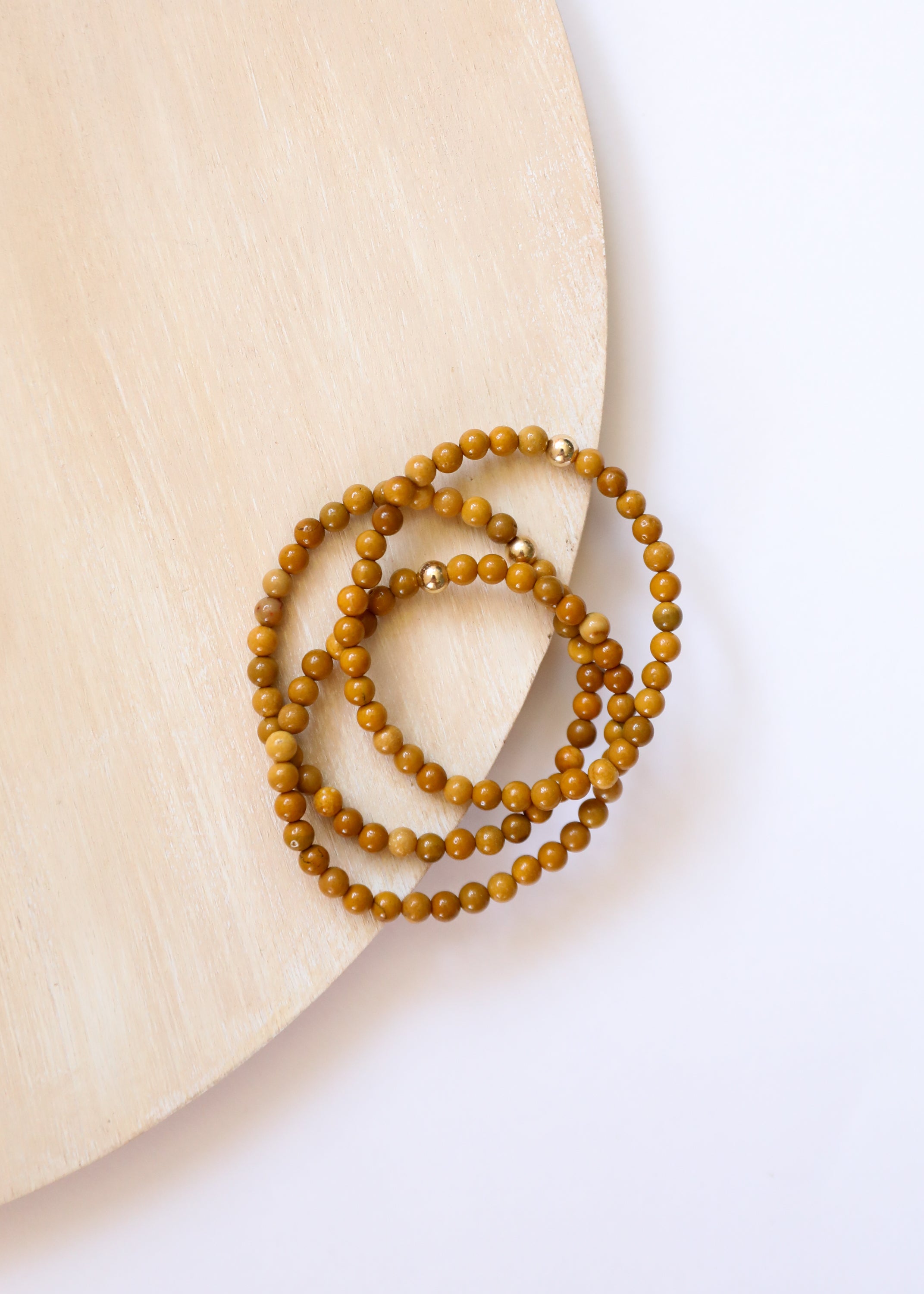 Dainty Golden Mookaite Jasper + 14K Gold Filled || Beaded Stretch Bracelet by CanyonLeaf