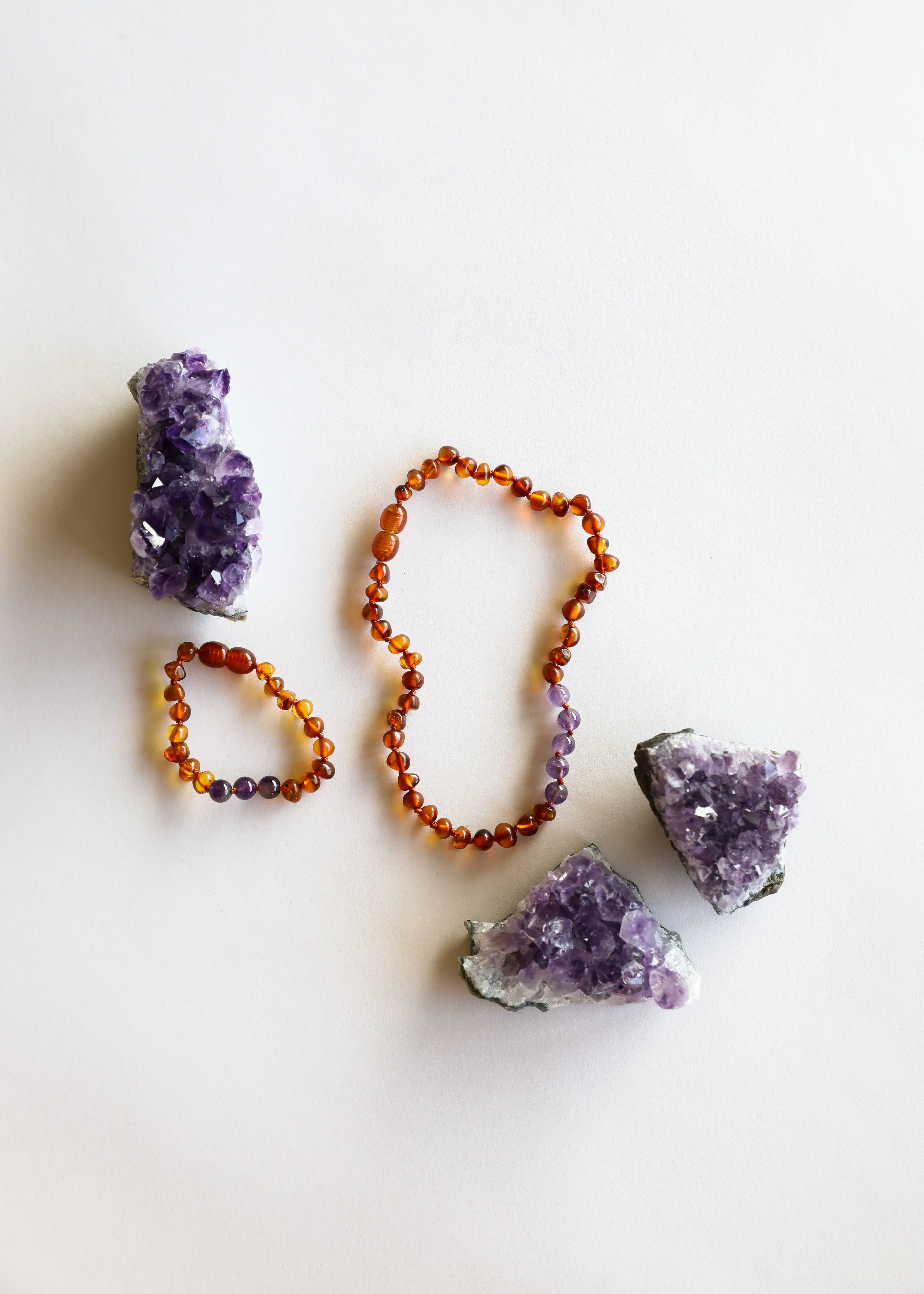 Polished Cognac Baltic Amber + Amethyst || Necklace by CanyonLeaf