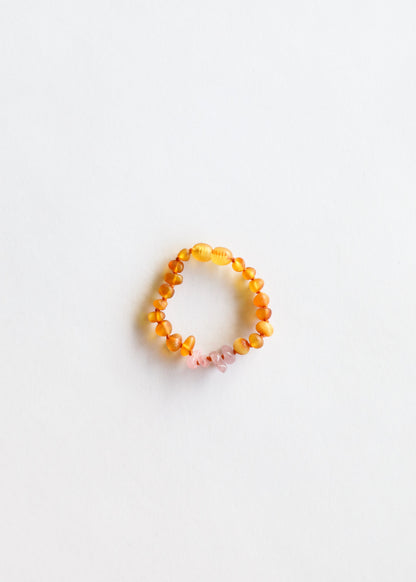 Raw Honey Baltic Amber + Raw Rose Quartz || Anklet or Bracelet by CanyonLeaf