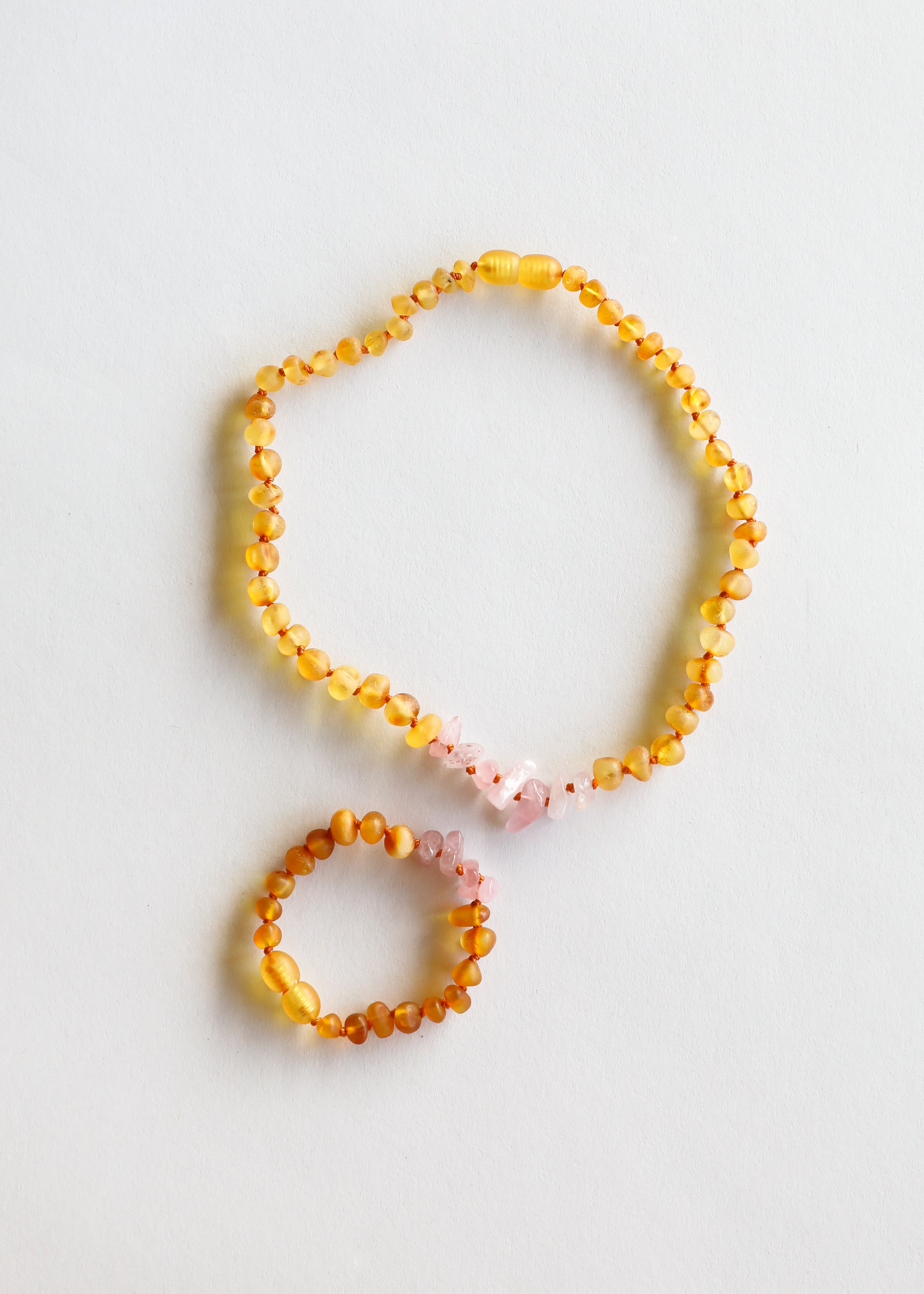 Raw Honey Baltic Amber + Raw Rose Quartz || Kids Set by CanyonLeaf