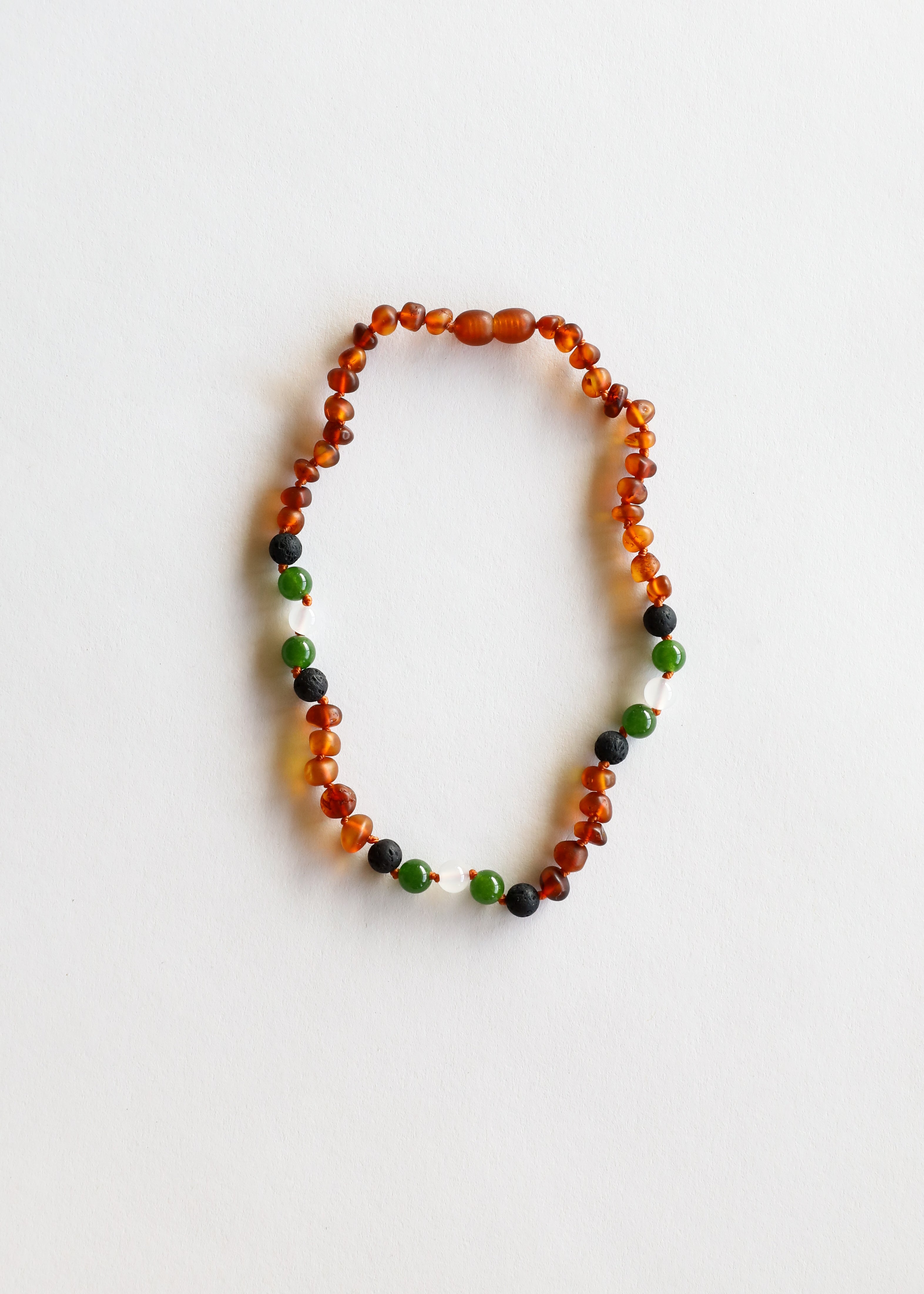 Raw Cognac Baltic Amber || Lava + Jade + Agate || Necklace by CanyonLeaf
