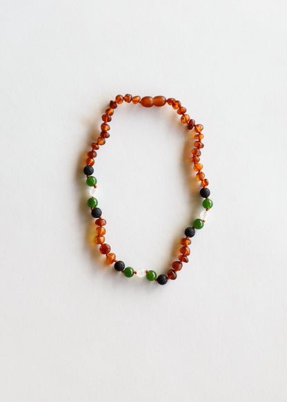 Raw Cognac Baltic Amber || Lava + Jade + Agate || Necklace by CanyonLeaf