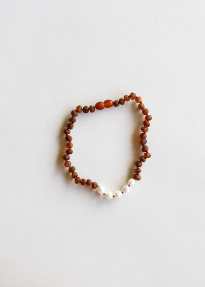 Raw Cognac Baltic Amber + Pearls || Necklace by CanyonLeaf