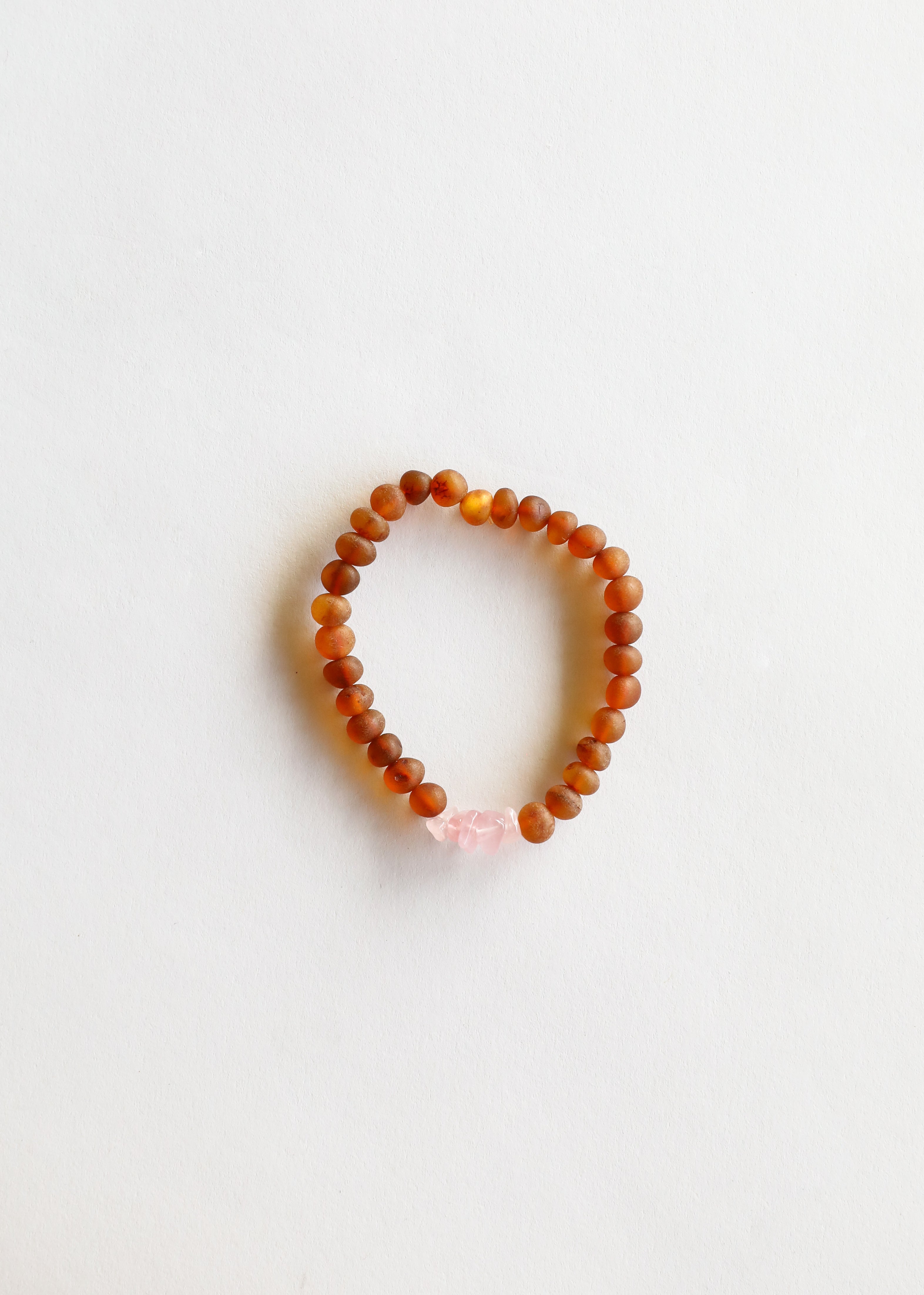 Raw Cognac Baltic Amber + Raw Rose Quartz || Adult Bracelet by CanyonLeaf