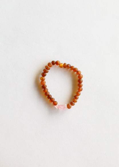 Raw Cognac Baltic Amber + Raw Rose Quartz || Adult Bracelet by CanyonLeaf