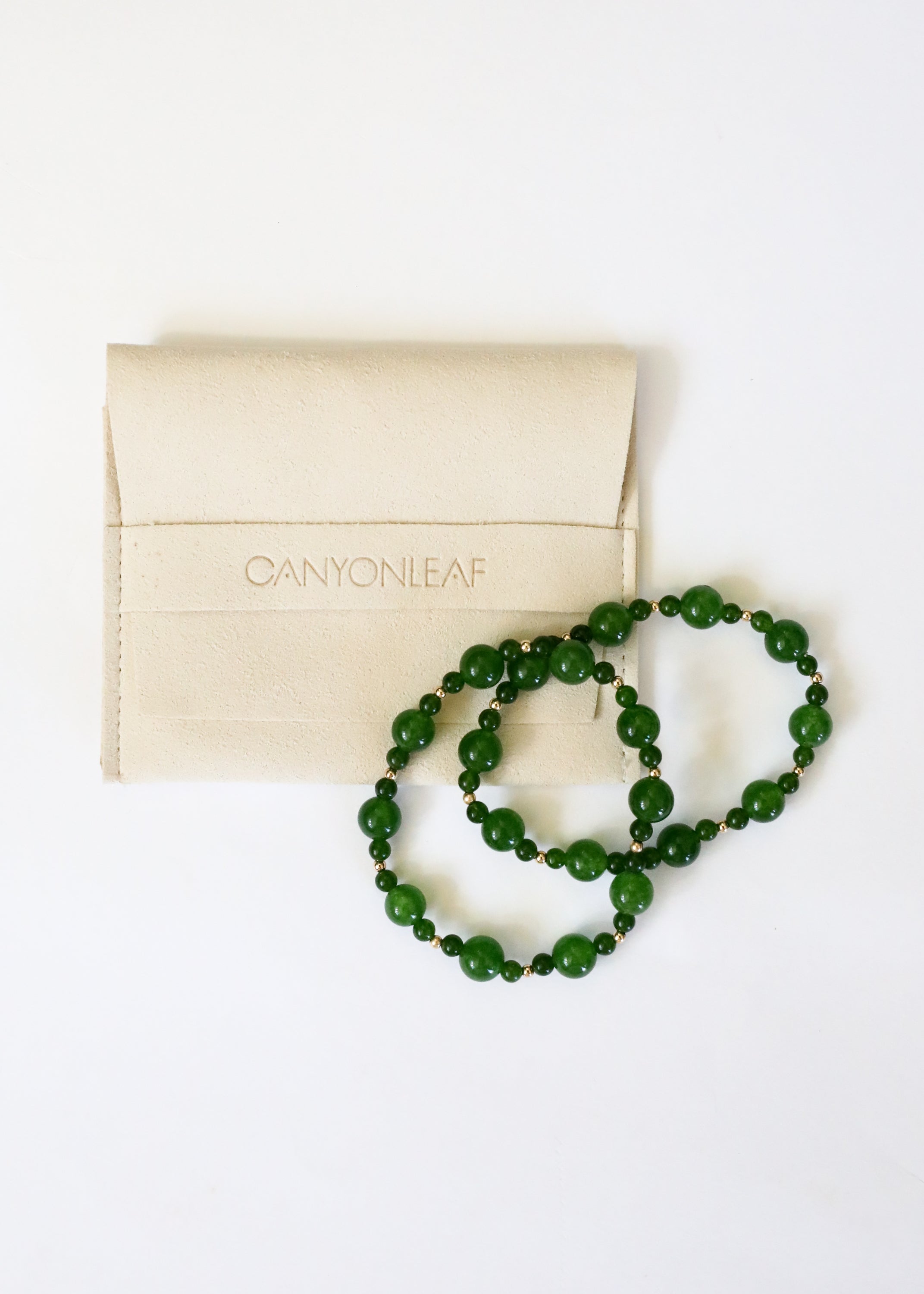 Green Jade + 14k Gold Filled || Stretch Bracelet by CanyonLeaf