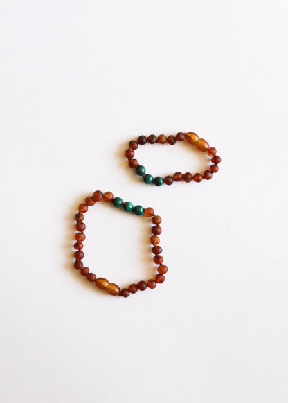 Raw Cognac Baltic Amber + Malachite || Anklet or Bracelet by CanyonLeaf