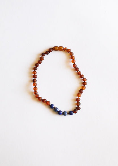 Raw Cognac Baltic Amber + Lapis Stone Necklace by CanyonLeaf
