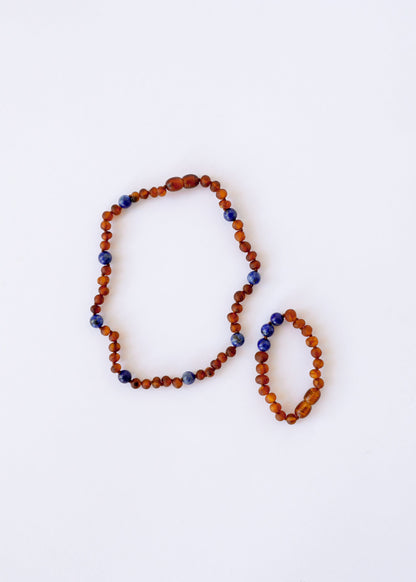 Raw Cognac Baltic Amber + Lapis Lazuli || Halo Necklace || by CanyonLeaf