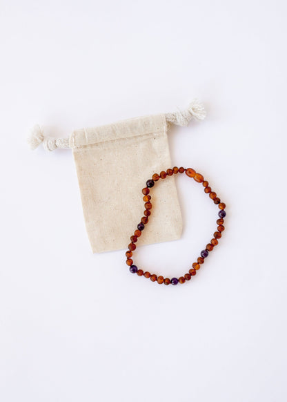 Raw Cognac Baltic Amber + Amethyst || Halo Necklace || by CanyonLeaf
