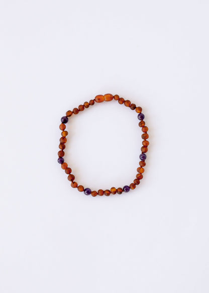 Raw Cognac Baltic Amber + Amethyst || Halo Necklace || by CanyonLeaf