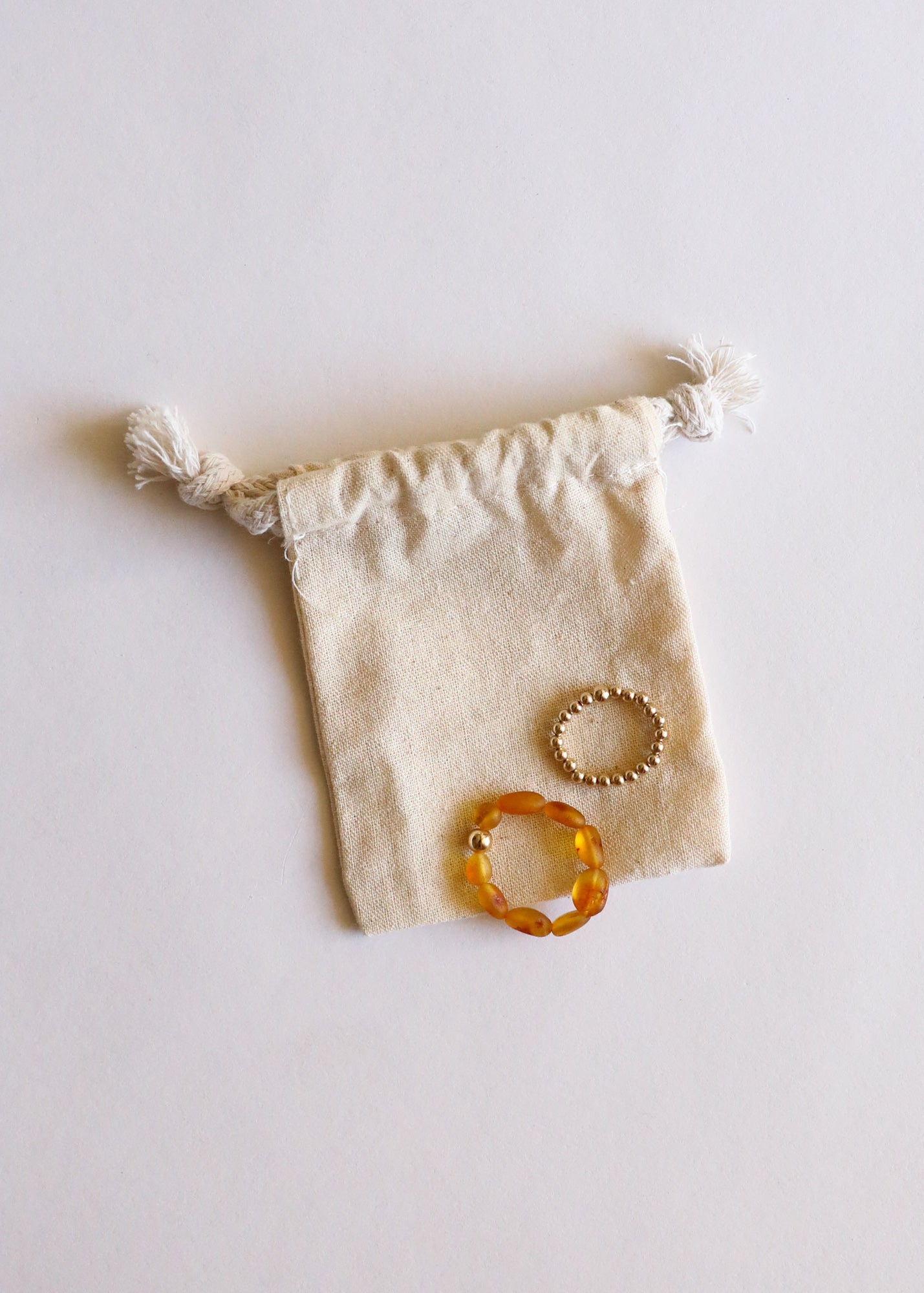 Raw Honey Baltic Amber + 14K Gold Filled || Beaded Ring Stack by CanyonLeaf