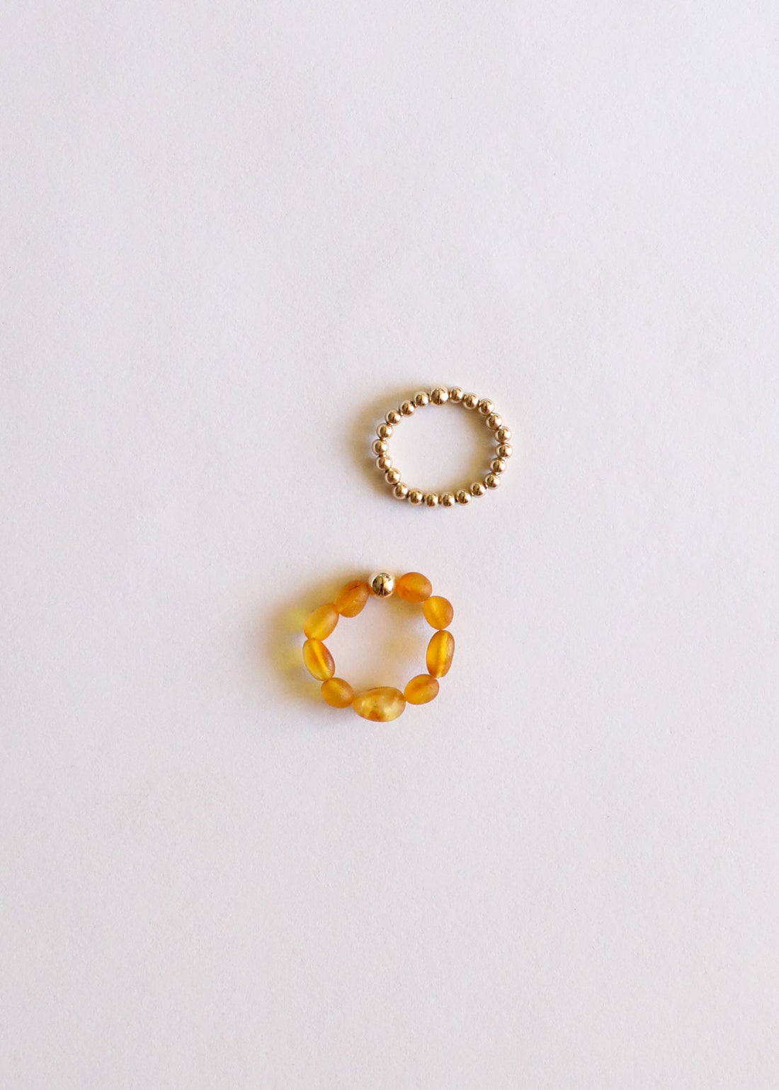 Raw Honey Baltic Amber + 14K Gold Filled || Beaded Ring Stack by CanyonLeaf
