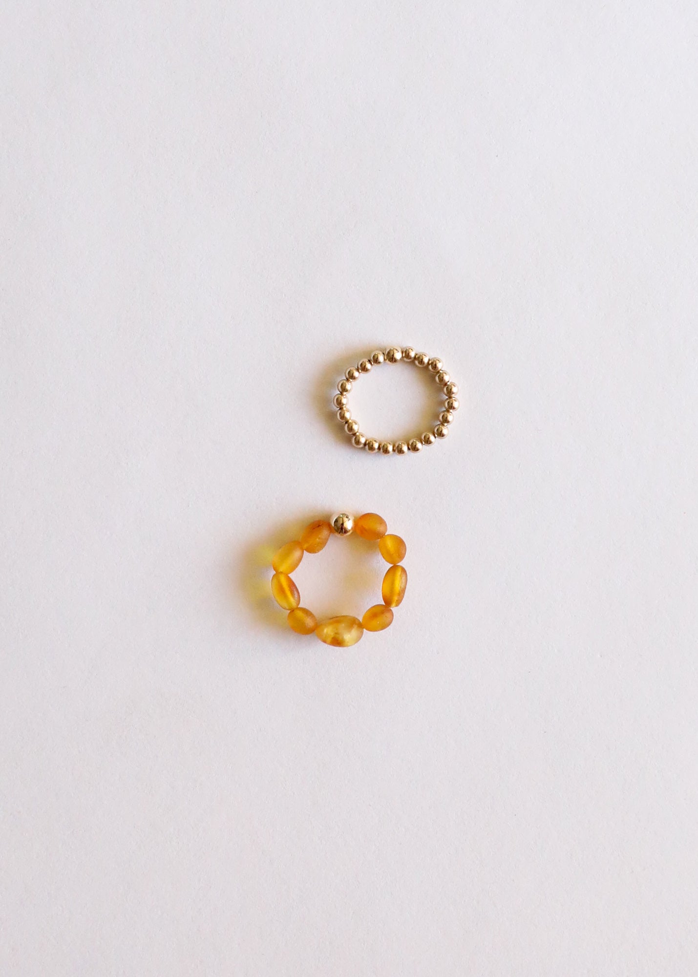 Raw Honey Baltic Amber + 14K Gold Filled || Beaded Ring Stack by CanyonLeaf