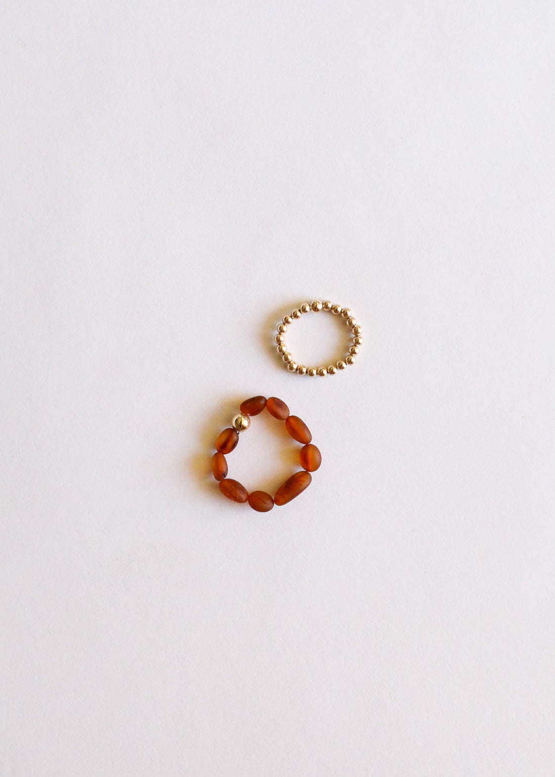 Raw Cognac Baltic Amber + 14K Gold Filled Beaded Ring Stack by CanyonLeaf