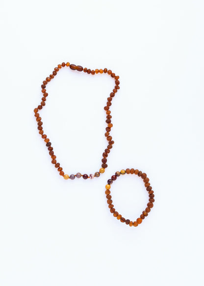 Raw Cognac Baltic Amber + Mookaite Jasper || Adult Stretch Bracelet by CanyonLeaf