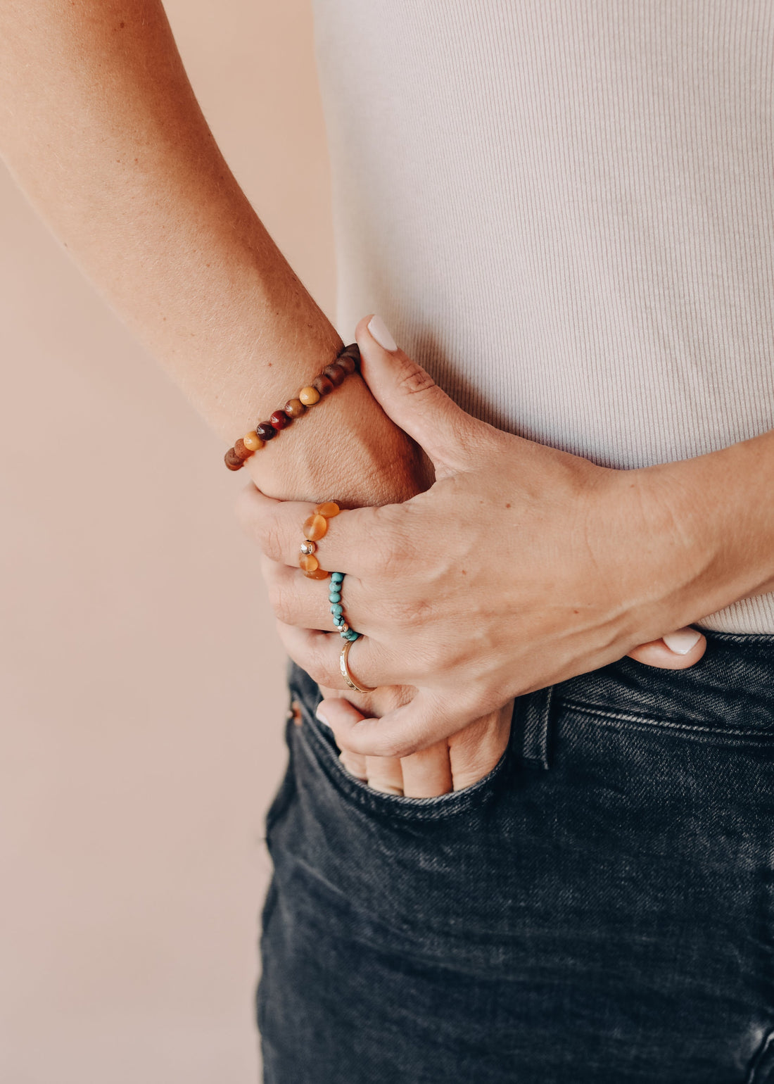 Raw Cognac Baltic Amber + Mookaite Jasper || Adult Stretch Bracelet by CanyonLeaf