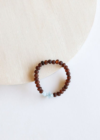 Raw Cognac Baltic Amber + Aquamarine || Adult Bracelet by CanyonLeaf