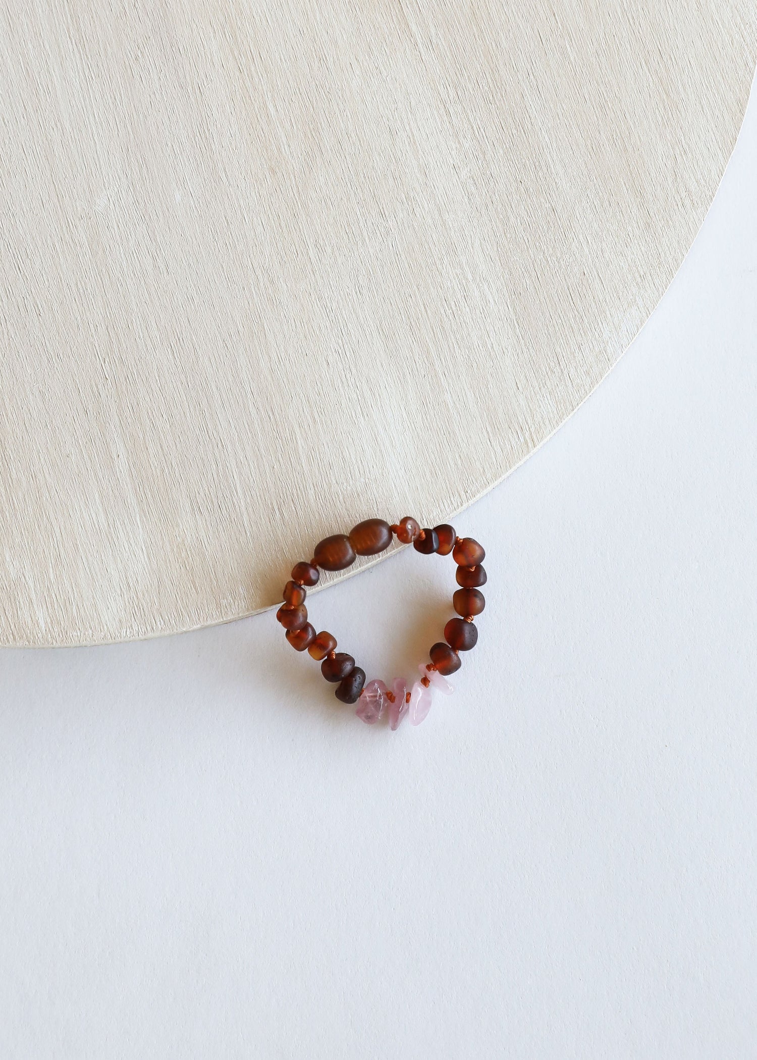 Raw Cognac Baltic Amber + Raw Rose Quartz || Bracelet Set by CanyonLeaf