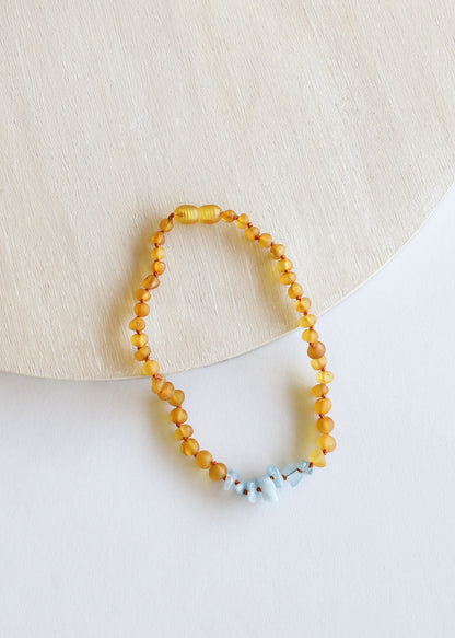 Raw Honey Baltic Amber + Aquamarine || Necklace by CanyonLeaf