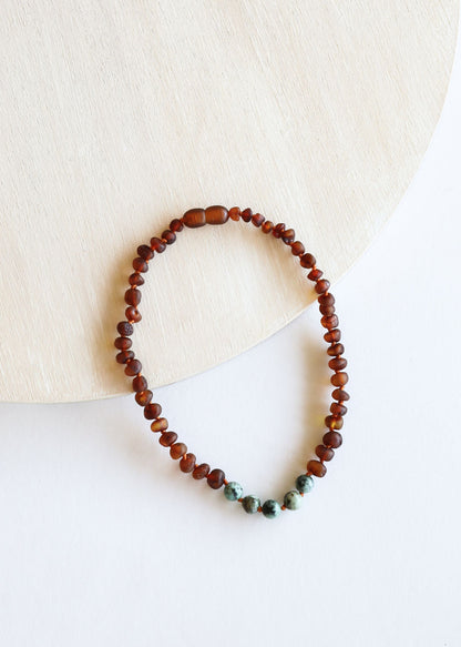Raw Cognac Baltic Amber + Turquoise Jasper || Necklace by CanyonLeaf